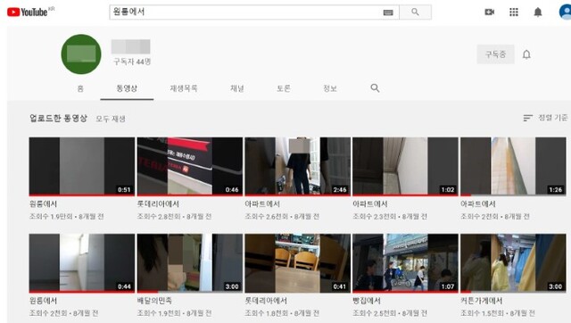 익산지역에서 배달업을 하는 남성이 집 내부나 주문자 얼굴 등 배달과정을 몰카 형식으로 촬영 후 유튜브 채널에 업로드 해놓은 화면.