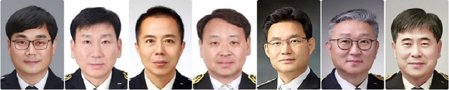 왼쪽부터 박경수 과장, 이길원 서장, 김현철 과장, 김광수 서장, 박덕규 서장, 김장수 서장, 오정철 단장.