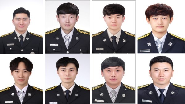 윗줄 왼쪽부터 소방사 강희훈, 박재호, 김형준, 박경준 두번째 줄 왼쪽부터 소방사 우구현, 서재민, 조영만, 임규완 이상 8명.