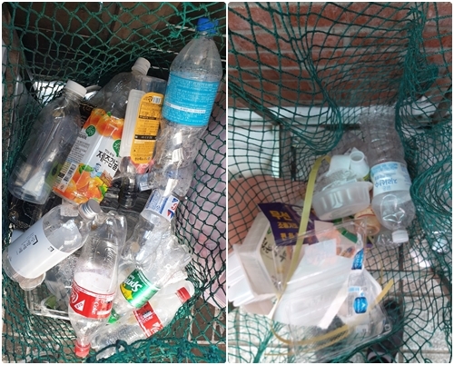 익산시 모현동 한 아파트 분리수거함(왼쪽) / 익산시 평화동 한 아파트 분리수거함(오른쪽)