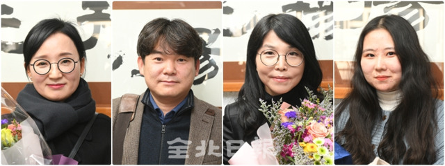 왼쪽부터 수필 부문 당선자 이다온 씨,  단편소설 부문 당선자 황지호 씨, 시 부문 당선자 유수진 씨, 동화 부문 당선자 전소현 씨