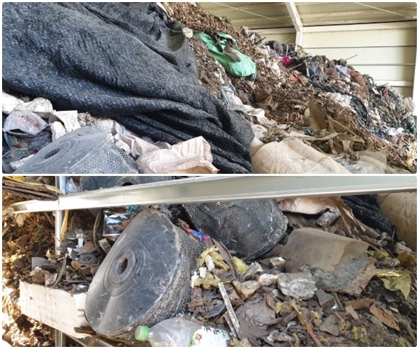 익산시 금마면 축구공원 인근 창고에 불법 적치돼 있는 폐기물