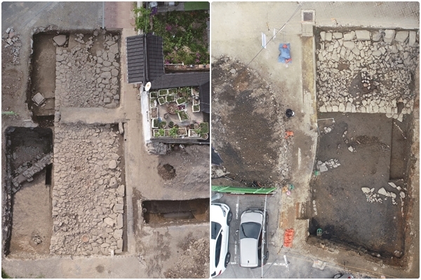 전주 한국전통문화전당 인근에서 지난 2018년(왼쪽)과 올해 발굴된 전주부성 성벽 일부. /사진제공=전주시