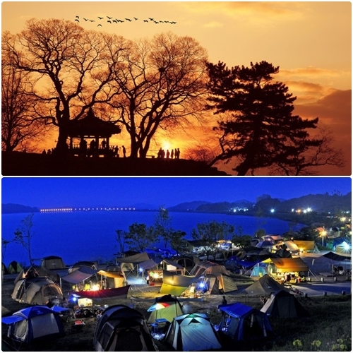 (위) 웅포 곰개나루 / (아래) 웅포캠핑장
