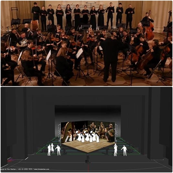 (위) 상트페테르부르크 오케스트라와 혼성합창단 / (아래) 한국소리문화의전당 모악당 무대 구성