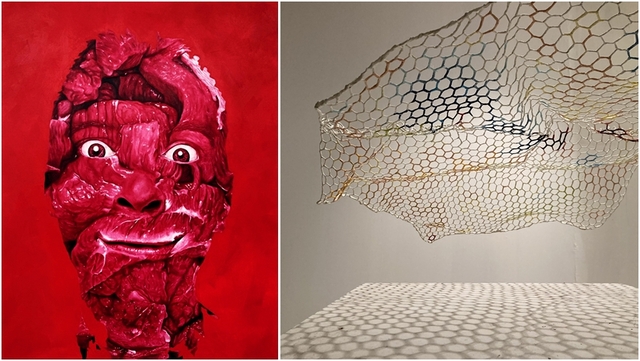 (왼쪽) 유정석 작가 'Pink' / (오른쪽) 정강 작가 '구겨진 육각형'