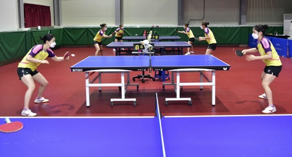 장수군청 탁구단 연습 모습.