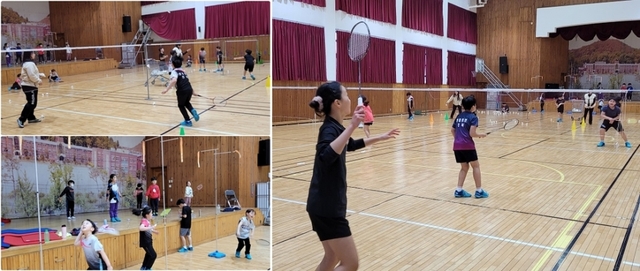 저학년부 훈련 모습(왼쪽)과 스트로크 훈련 모습.