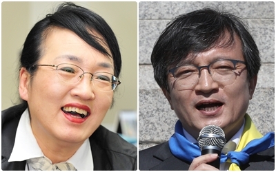 김진애 의원(왼쪽)과 김의겸 전 대변인