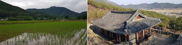 부안 우반동의 반계 유형원의 옛 집터(왼쪽) / 부안 우반동의 반계서당