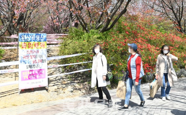 전주시는 코로나19 확산 방지를 위해 철쭉과 왕벚꽃으로 유명해 봄꽃놀이객들이 많이 찾는 완산공원 꽃동산을 8일부터 5월 말까지 폐쇄에 들어갔다. /오세림 기자