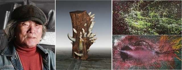 왼쪽부터 한봉림 원광대 명예교수와 그의 작품 ‘영원한 운동-새생명’, ‘영원한 운동’.