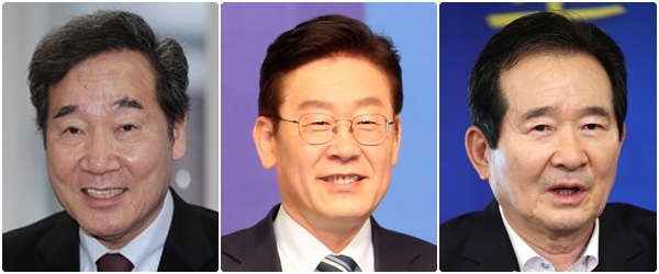 왼쪽부터 이낙연 대표, 이재명 경기도지사, 정세균 국무총리.