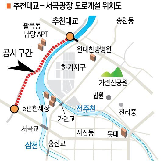 추천대교-서곡광장 도로개설 위치도