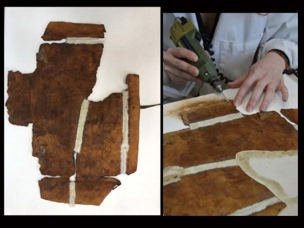 이탈리아 국립고문서도서 병리 중앙연구소에서 전주한지를 활용해 바그다드 성모마리아 교회의 가장 오래된 성서 필사본을 복원하는 모습.