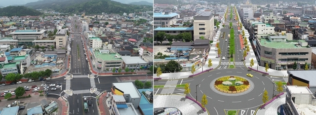 (왼쪽) 최근 도시정비공사 중인 남원 시청로 일대 모습 / (오른쪽) 지난 2020년 당시 남원 시청로 도시정비공사 조감도