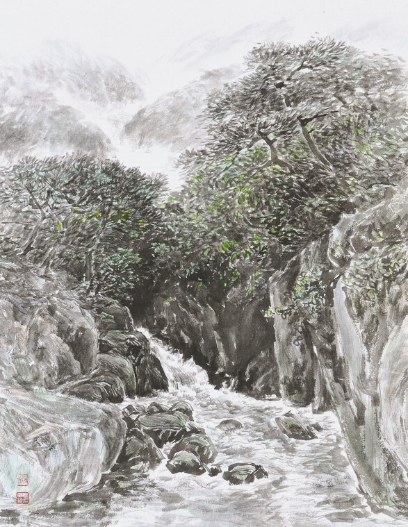 지리산 계곡, 91.0x65.0cm, 한지에 수묵담채