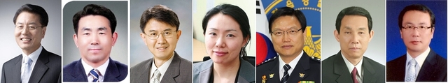 왼쪽부터 이형규 전주대 행정대학원 교수, 김학수 법무법인 백제 변호사, 박상주 우석대 경찰행적학과 교수, 양기진 전북대 법학전문대학원 교수, 김동봉 전 군산경찰서장, 방춘원 신평산업 고문 , 이종석 아태마스터스대회 집행위원장.