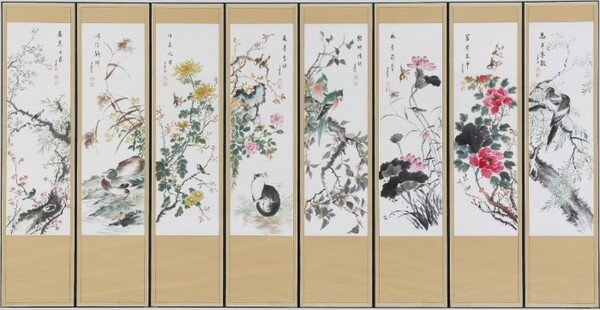 우당 조중태 '화조도 8폭 병풍'