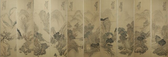 부안 출신 화가 박호병이 그린 '산수도 10폭 병풍'.