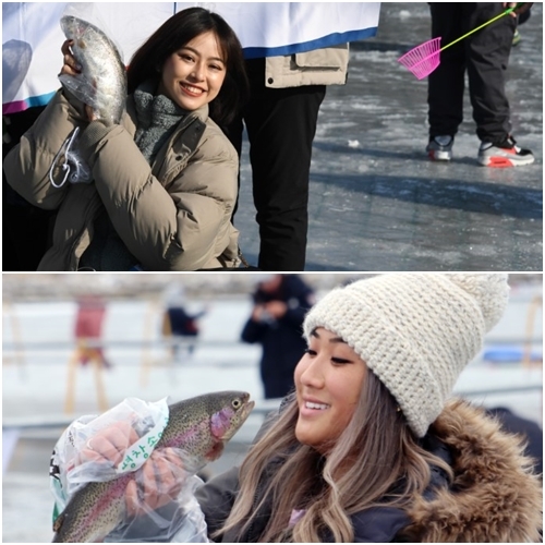 얼음낚시하는 외국인 참가자