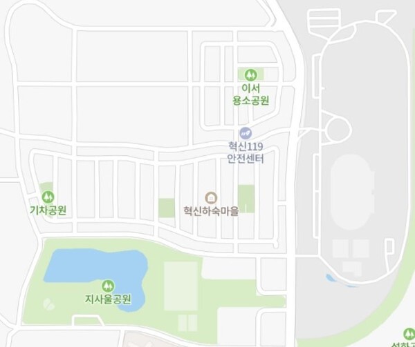 혁신하숙마을(좌) / 지방자치인재개발원(우,짙은 회색 구역)