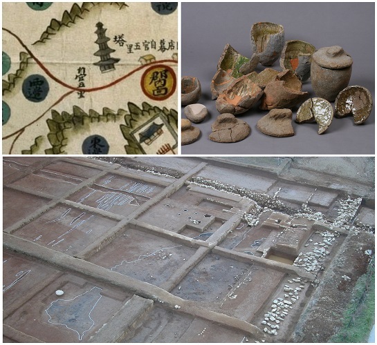 고지도와 왕궁리 유적 출토 유물과 공방지 /사진제공 = 국립부여문화재연구소