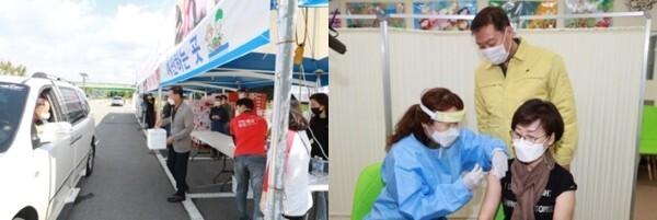 진안군 드라이브 스루(좌), 코로나19 백신접종(우)