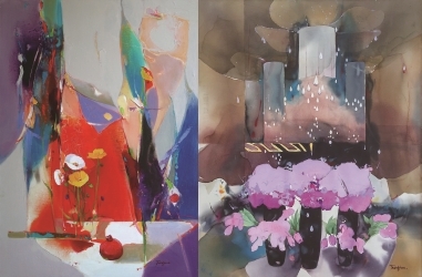 (왼쪽)서정화, Love I, 90.9x65.1cm, oil on canvas / (오른쪽) 서정화, 로비의 꿈, 162.2x112.1cm, watercolor on paper