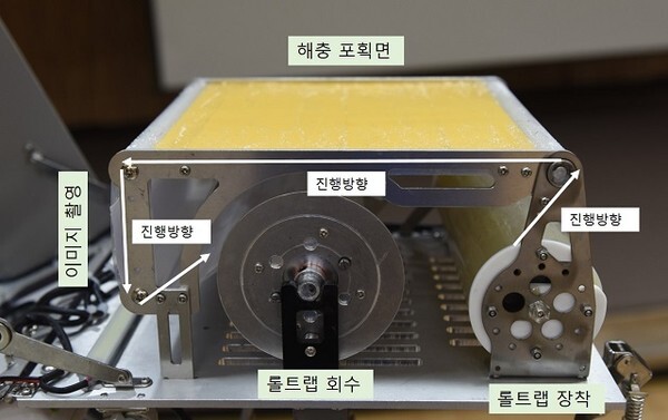 오토롤트랩 내부 장착 롤형 점착트랩 작동 구조 및 모식도 /사진 제공  = 농촌진흥청