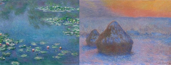 클레드 모네 - '수련'(좌), '해질녘의 건초더미, 눈의효과'(우)