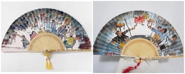 그리운 풍경, 합죽선 위에 수묵채색, 2021(좌) / 코로나 단상, 합죽선 위에 수묵채색, 2021(우)