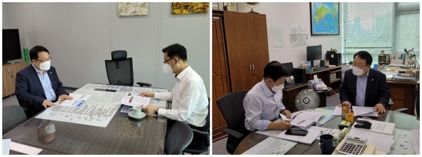 (왼쪽)정헌율 익산시장과 한훈 차관보 / (오른쪽)정헌율 익산시장과 최상대 예산실장