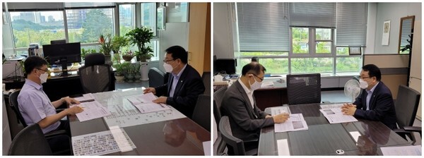 (왼쪽)정헌율 익산시장과 임기근 경제예산심의관 / (오른쪽)정헌율 익산시장과 강완구 사회예산심의관