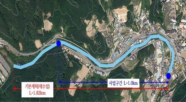등방천(오른쪽 리조트 삼거리, 왼쪽 스키장) 복원사업 조감도