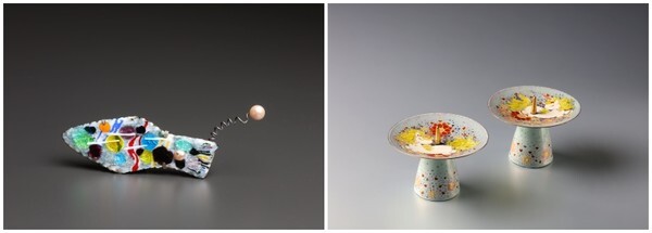 김경희 - '바람의 기억'(좌), 류숙길 - '유니콘' /(사)한국칠보협회 작품 초대전