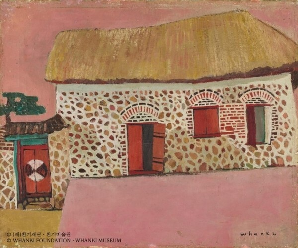 김환기, 초가집, 1950년대, 캔버스에 유채, 35x43cm /출처-환기채단·환기미술관