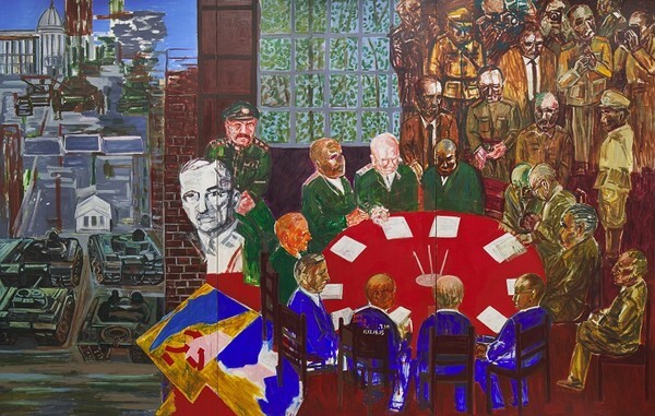 미 술 가: 서용선, 명 제: 포츠담회담, 재 료: Acrylic on Canvas, 규 격: 480×785cm(3p), 제작년도: 2019