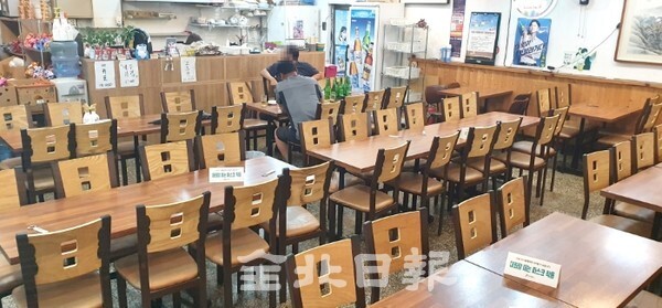 추석연휴가 지나면서 코로나19 확진자가 급증해 주말사이 도내에 130여명의 확진자가 발하면서 모임과 외출을 자제하는 분위기 속에 24일 전주의 한 가맥집이 텅 비어 있다. /사진 = 오세림 기자