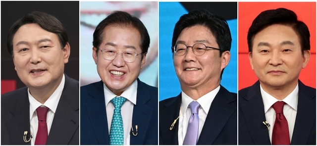 2차 예비경선 통과한 윤석열 ㆍ홍준표 ㆍ유승민ㆍ 원희룡 (서울=연합뉴스) 국민의힘 대선 주자를 선출하는 2차 예비경선(컷오프)을 통과한 윤석열(왼쪽부터), 홍준표, 유승민, 원희룡 후보. 국민의힘은 TV토론회 등을 거쳐 다음달 5일 최종 후보를 선출할 예정이다. 사진=연합뉴스