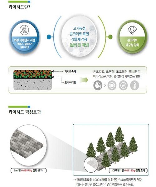 한옥마을 내 콘크리트 보도블록과 투수블록 표면 등에 도포되는 표면강화물질(카이하드) .