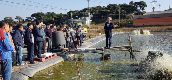 새우양식 체험교실 프로그램에 참여한 예비 귀어인들.