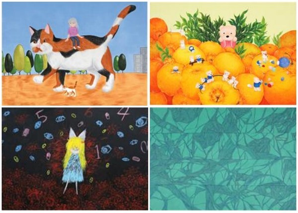 (왼쪽 위부터 시계방향)백민지 '고양이와 함께', 고규영 '추억속으로', 김보경 '三', 김동욱 '우울증'.