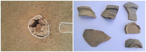 2호 건물지 우물(좌)와 2호 건물지 출토유물(우).