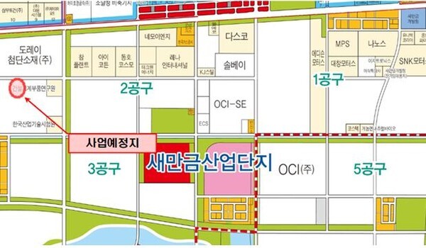 ‘전기자동차 소재·부품 기업지원센터’ 사업예정지 위치도.