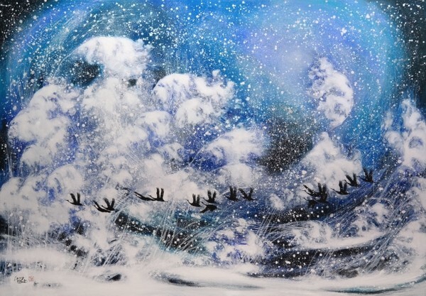 눈보라, 181.8×159.1cm, 캔버스에 수묵, 아크릴, 2017.