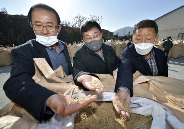 장영수 장수군수(사진 가운데)가 장수읍 수매장을 방문했다.