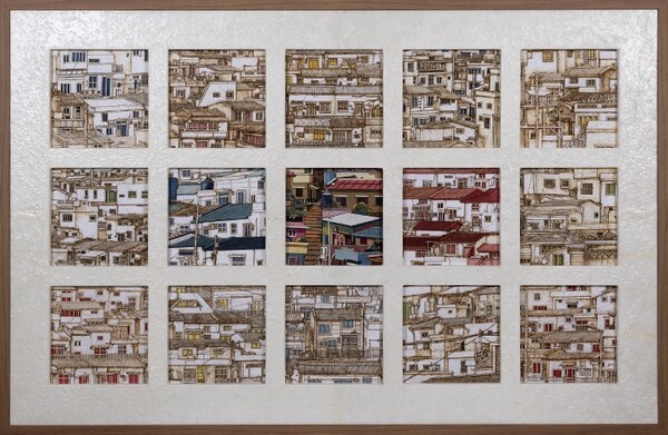 대한민국 한지대전 대상작품(2019년) ‘삶 그리고 쉼’ : 한지에 천연염색, 배접, 커팅, 버닝 기법을 반복해 밀도있는 완성도를 보여준다. 도심 속 현대인의 삶의 무게와 쉼의 고마움을 작품에 담았다.