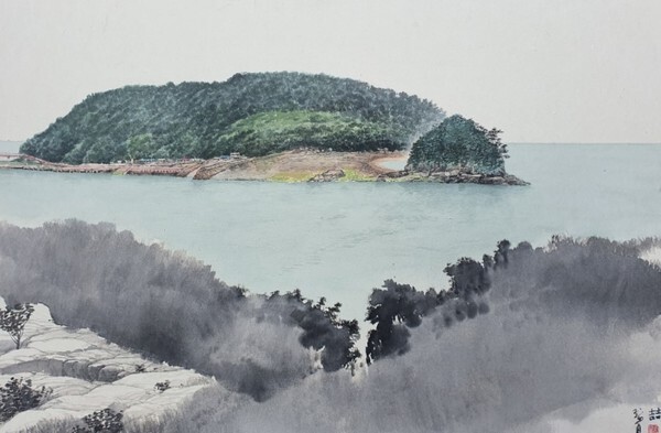 이철규 작가 - '금오도소견-안도', 53x80cm, 한지에 수묵담채