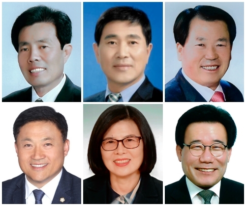 (윗줄 왼쪽부터)오장환, 이한수, 김광수, (아랫줄 왼쪽부터)김정기, 이용님, 이태근 의원.